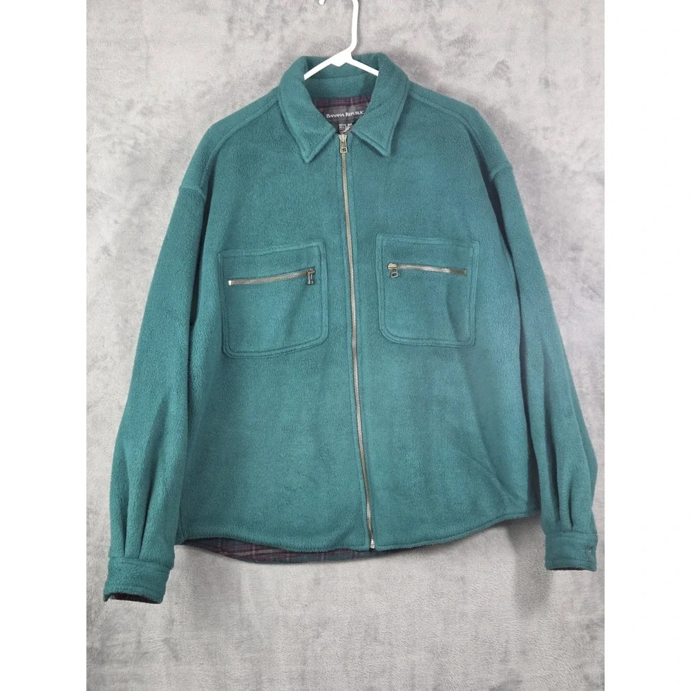 Banana Republic Vintage 90s Fleece‎ Full Zip Flannel Cotton Plaid Lined Jacket